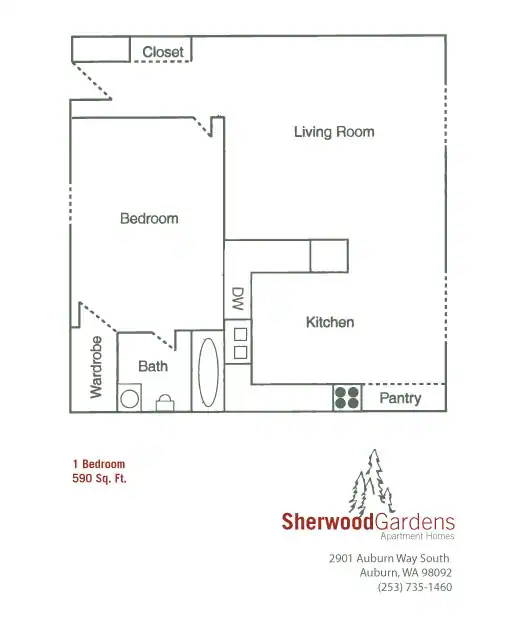 1 Bed, 1.00 Bath K20 floor plan